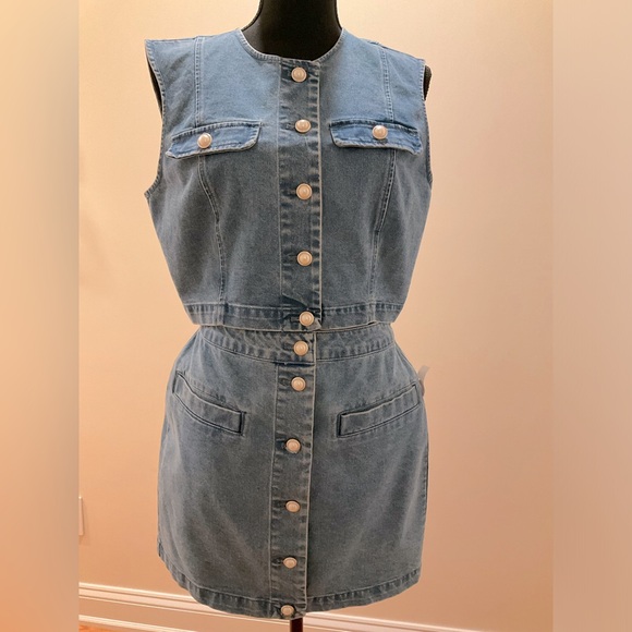 House Of Harlow 1960 Pearl Buttons Coquette Denim Vest & Skirt Cord Set SZ 6 - Picture 5 of 11